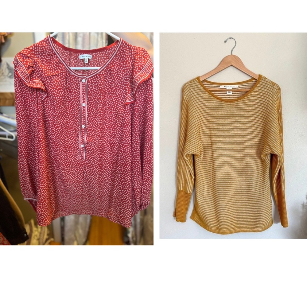 BUNDLE Max Studio Mustard Yellow Sweater and Red Blouse